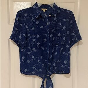 Zara Navy Star Print Button Down Shirt